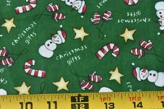 By 1/2 Yd, Red White & Gold Christmas-Theme on Green Flannel, Jo-Ann, EB47