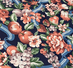 VTG floral grape fruit cotton fabric with blue ribbon – Peter Pan fabrics – 1 yd