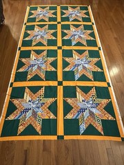 Star Quilt Fabric Pre-Printed Cheater Cotton United Kingdom Green Orange 55×106″