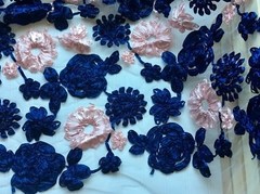 60″ Wide 3D Ribbon Flowers Embroidered Fabric with White Mesh Base for Sewing