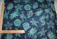 Batik Blue Star Fish Sea Shells Design Cotton Quilting Fabric 1 Yd 44 Fast Ship