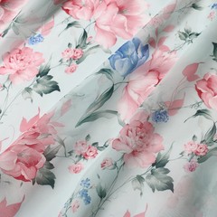 58” Wide Orange Blue Floral Chiffon Fabric Dress Skirt Hanfu Material Chiffon