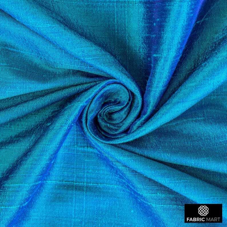 Blue, Turquoise Silk Dupioni Fabric By The Yard, 41 inches width Silk Fabric