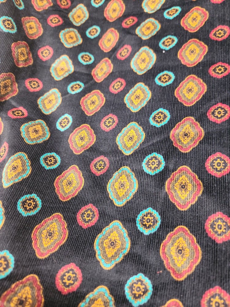 1992 High Fashion Fabrics Vintage Corduroy Black With Medallions 1.25 Yards 44