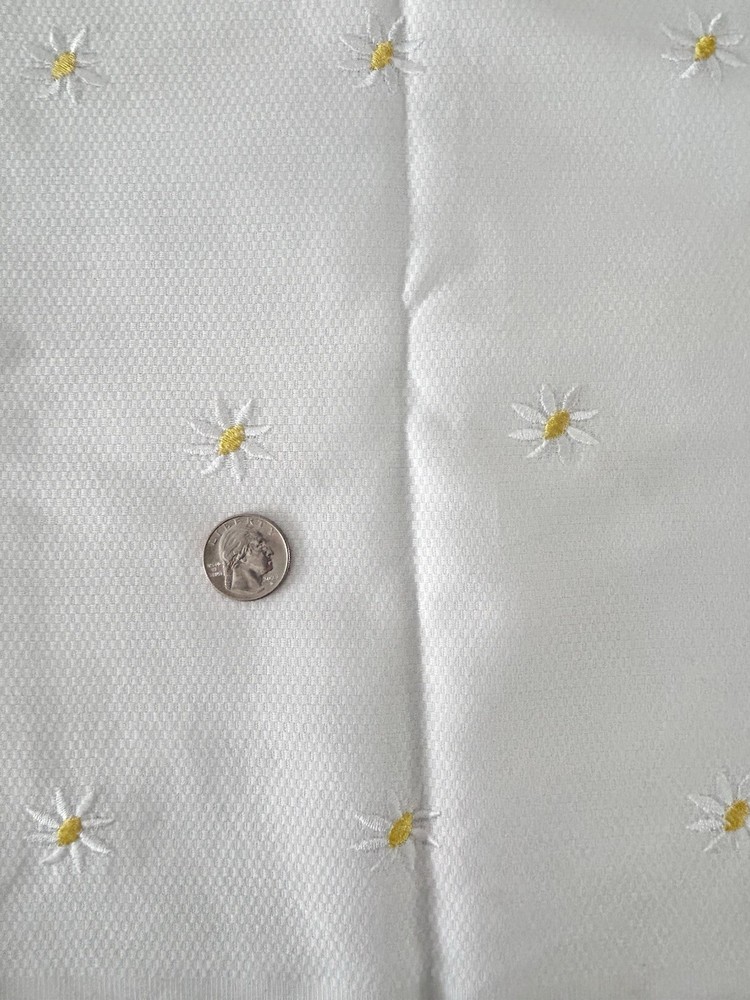 Daisy Flower Sewing Fabric Piece White On White Cotton 59″ x 21″
