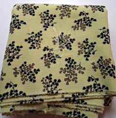 3 yd x 58″ w Polyester Fabric Light Lime w/Black & Brown Leaf Design NO STRETCH