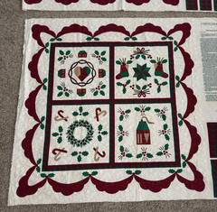 Vtg Wamsutta Christmas Sampler Fabric Panel Cheater Quilt Wall Hanging Uncut 2PC