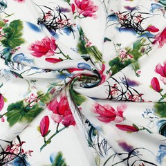 55” Wide By Yards Lotus Painting Fabric Viscose Summer Dress Material Rayon