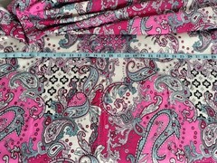 Ornate Italian Paisley Viscose Challis Fabric 60×80″ Pink Red Blue White 2.2 Yds