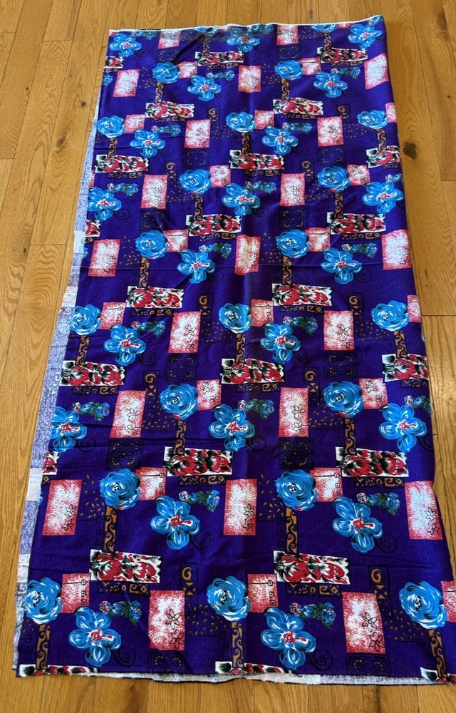 1 Yard Material 22” Purple Floral Fabric Cotton Blend Boho Style.