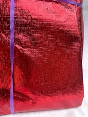 54×68″ Textured Red Metallic Foil Mylar Flannel Back Retro Crafts Tablecloth 5yd