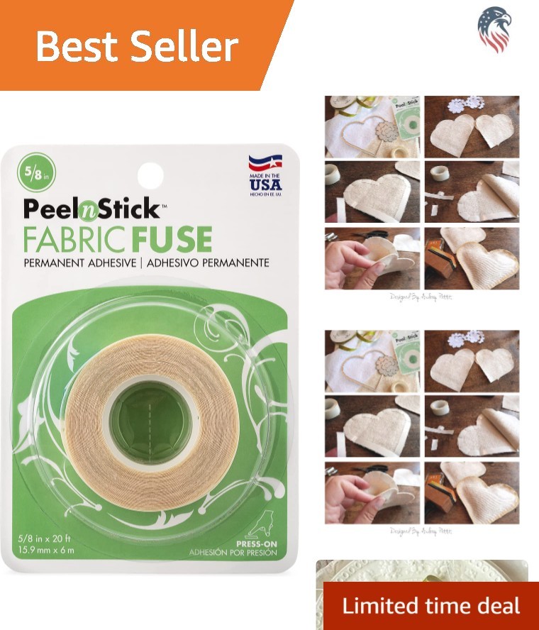 Compatible with Fabric Press-On Adhesive Tape 5/8 Inch x 20 Feet Clear Washable