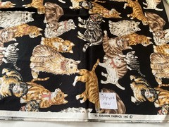 Vintage Quilting Sewing Crafts Fabric Lot Cats Tabby Cotton Orange Black Green