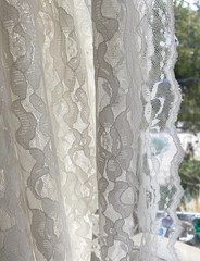 Ivory Double Scalloped Lace Fabric ~ Scallop Edge on Both Sides ~ 1 yard, 38″ wd