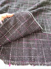 Tweed Boucle Wool Blend Fabric, Plum, Purple, Charcoal, Windowpane,vintage