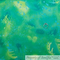 BonEful Fabric FQ Cotton Quilt Green Blue Yellow Leaf Batik Blender Texture SALE