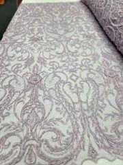 Lavender Beaded Lace Fabric with Victorian Damask Embroidery – Sold by the Yard