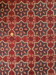 Ajrakh Geometric Pattern Cotton Fabric Red Blue Beige Quilting Crafts 2yd x 44″