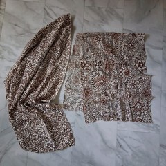 VTG 60s/70s Brown Floral & Paisley Fabric Set Rectangular Piece & Skirt Cutout