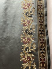 Exquisite Floral & Paisley Border Silk Sari Sage Green 5.5 In Length 44″ Wide