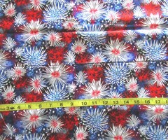 1 1/3 yd Cotton Fabric Patriotic Black with Fireworks In Red White & Blue