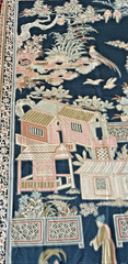Schumacher Chinois Fabric Remnants Floral Chinoiserie Print Blue Pillows