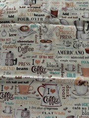 Cotton Fabric Coffee Print 1 Yard &13 Inches