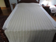 4867. TAN & WHITE OPEN WEAVE Nylon or Polyester Blend DRAPERY FABRIC – 45″ BTY