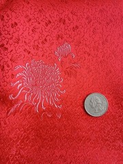 4 Yards 30 Inches Wide Red Silk Brocade Fabric White Chrysanthemums