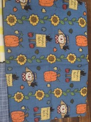 Lot of Fall Themed Fabric, scarecrow, pumpkin, sunflower, plaid,yellow,blue, 9oz