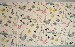 Alexander Henry “A Ghastlie Dive” Fish Cat Yellow Background 2019 OOP ~17”x42”