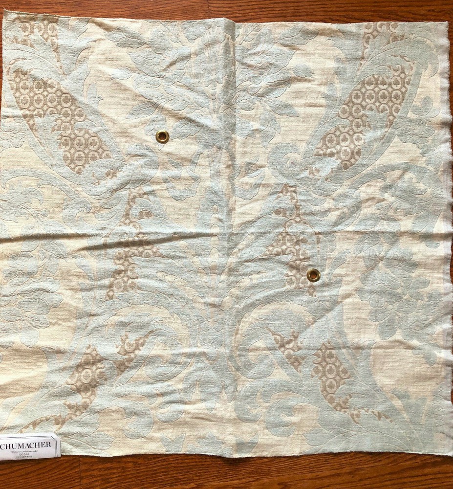SCHUMACHER Toscana Linen Damask in Powder Blue 26 3/4 x 27″ Fabric Sample