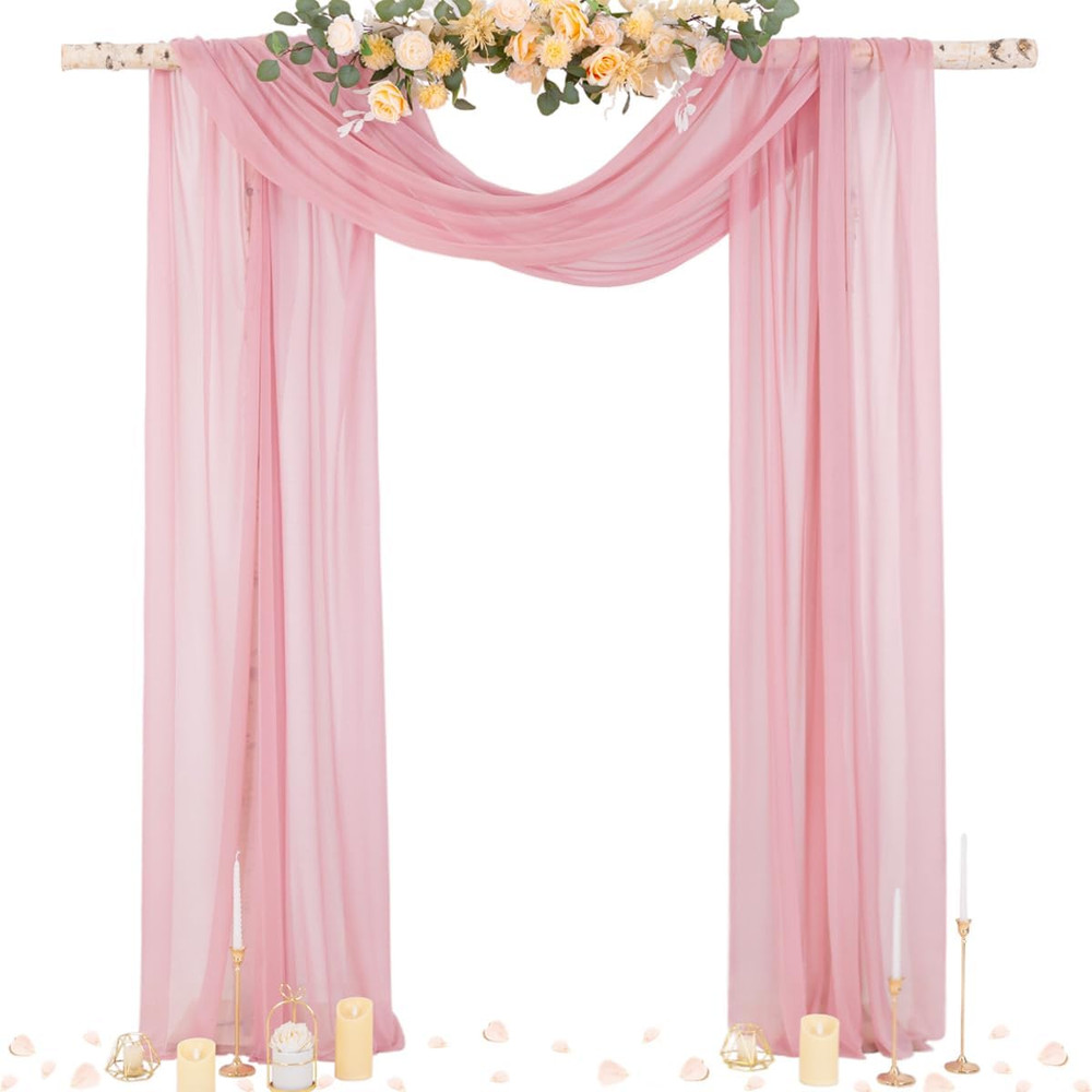 Wedding Arch Draping Fabric 29″ X 20Ft 1 Panel Dusty Rose Sheer Outdoor Curtain