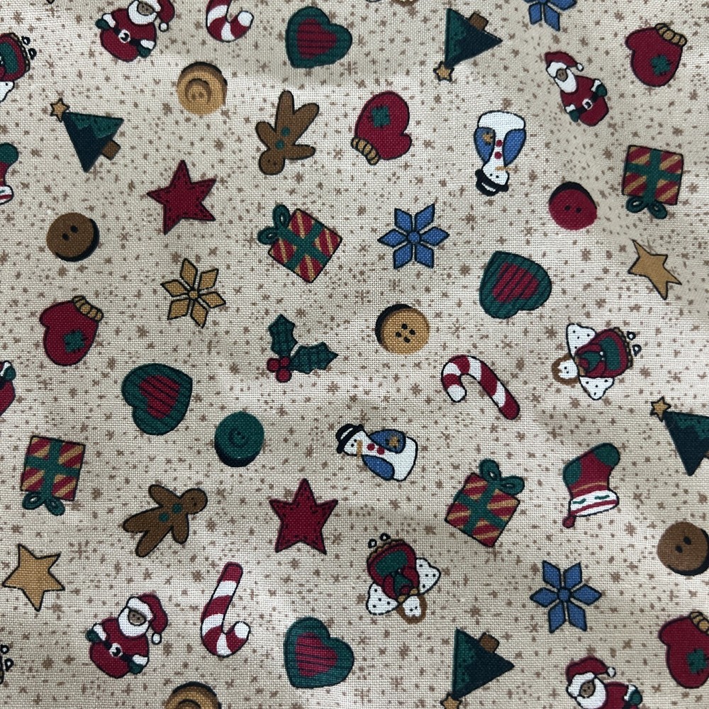 Vintage Christmas Fabric Gingerbread Candy Cane Tree Present Snowman 44” X 56.5”