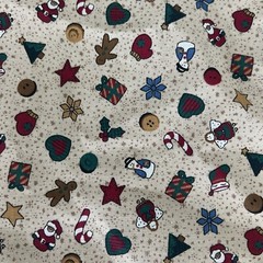 Vintage Christmas Fabric Gingerbread Candy Cane Tree Present Snowman 44” X 56.5”