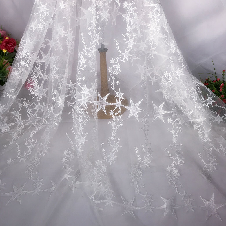 Lace Fabric Star Embroidery Tulle Lace Fabric Material DIY Bridal Wedding Dress