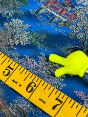 6yds Japanese Temple Courtyard Blue Silk Brocade Fabric Cherry Blossom Vtg READ!