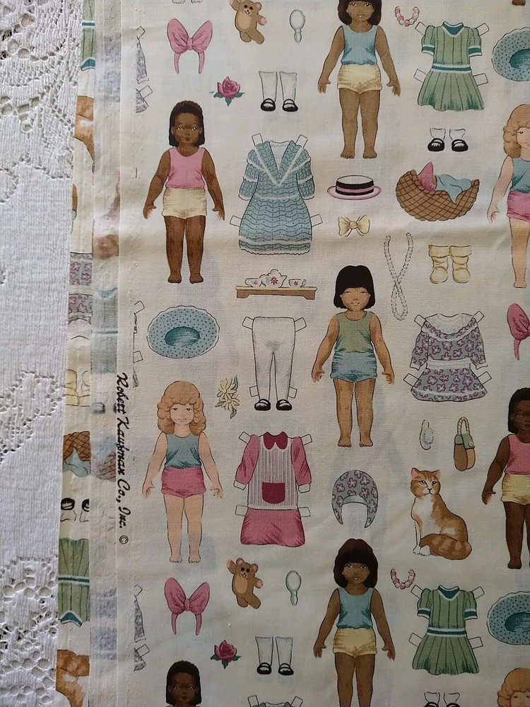 Paper Dolls Girls Cats Robert Kaufman Fabric Cotton BTFQ 18×22″