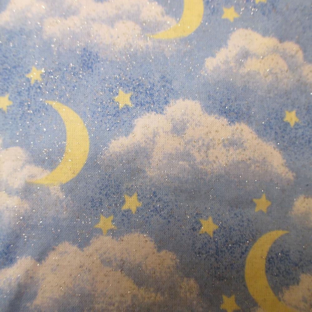 Fabric Tradition Stars Moons Clouds Cotton Vtg 1997 Fabric BTY x 44 Glittery