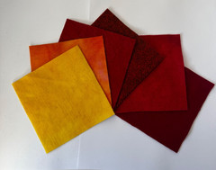 New Colors! Hand Dyed Wool -appliqué/rug/hook (6) 4.5″ Charm Sq; Saffron & Spice