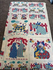 Vintage Fabric Panel Crib Blanket Cat Cow Rabbit Multicolor Cotton 1980’s