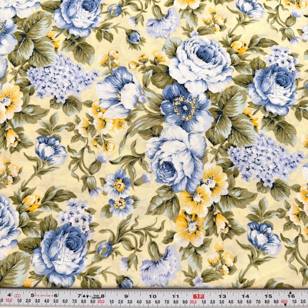Faye Burgos Marcus Brothers Textiles Florals on Yellow Cotton by the HALF YARD