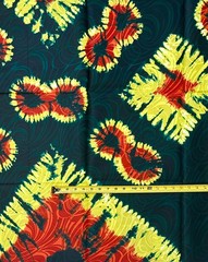 African Fabric/ Ankara – Green, Red, Orange, Yellow ‘Crossfire Flux’, ~1 YARD