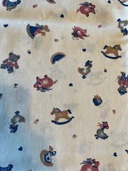 1.5yd Vintage Fabric Country Classics Toleware by Ameritex Baby, Farm, pink/blue
