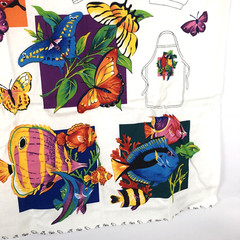 Fabric panel Tropical Island Appliques Cut Sew Birds Fish Butterflies Parrothead