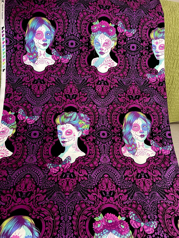 1 Yard Tula Pink De La Luna Magenta ZOMBIE CAMEO Lady Cotton Quilt Fabric OOP