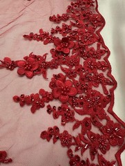 3D Floral Lace Fabric Luxury Red Beaded Embroidered Bridal Evening Dress