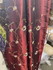 FAUX SILK FLOWERS EMBROIDERED~DRAPERY UPHOLSTERY Sold By The Yard – Burgundy