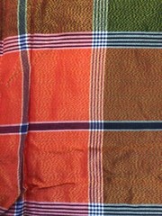 Vintage Thai Silk Plaid Fabric Orange, Green, Navy Lrg Scale 1.9 yrd x 43″ wide