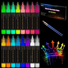 Glow in the Dark Paint Set – 16 Colors, 20ml Acrylic Fabric Paint for Crafts & A